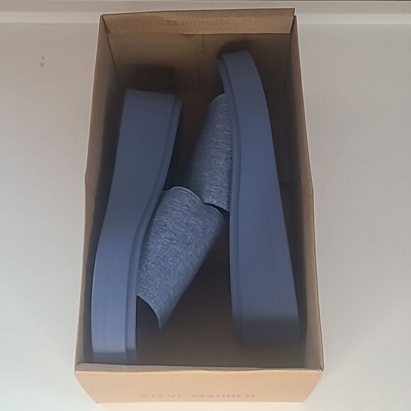 Steve Madden Gimmee Platform Wedge Sandal In Denim Various Size 8.5 - Picture 13 of 14